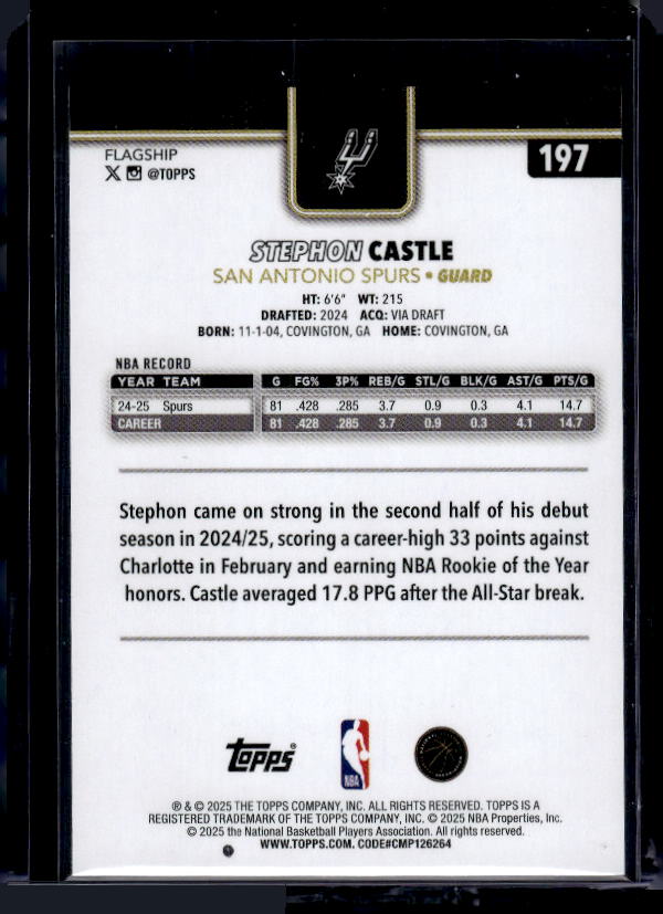 2025-26 Topps #197 Stephon Castle Blackout