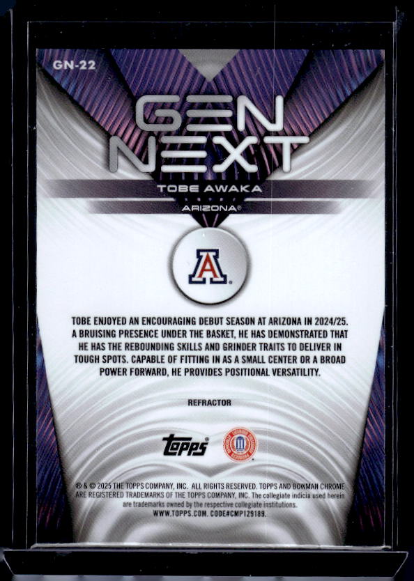 2025-26 Bowman #GN-22 Tobe Awaka Gen Next Refractor