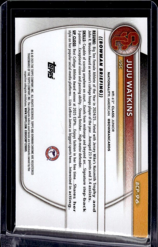 2025-26 Bowman #BCP-96 Juju Watkins Chrome Prospects Reptilian Refractor