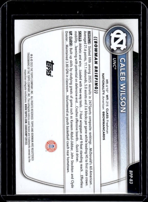 2025-26 Bowman #BPP-83 Caleb Wilson Prospects