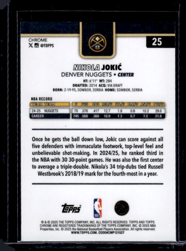 2025-26 Topps Chrome #25 Nikola Jokić