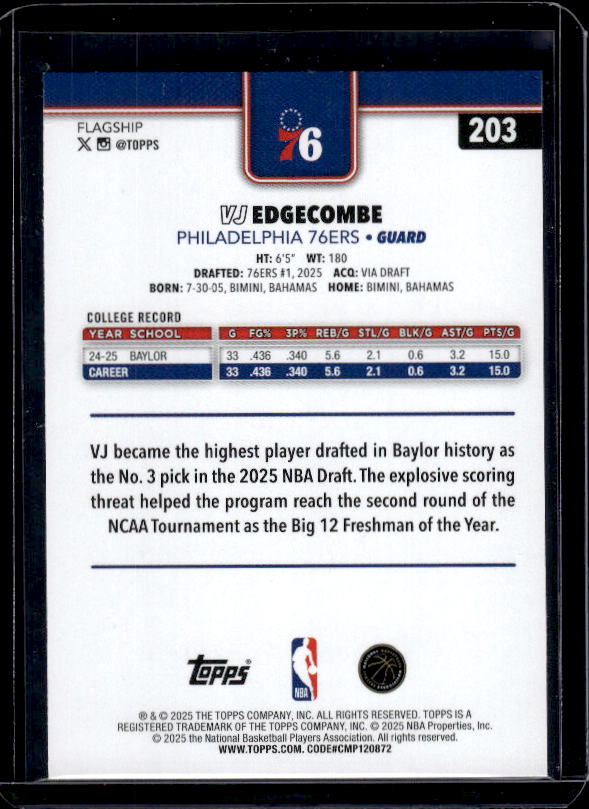 2025-26 Topps #203 VJ Edgecombe