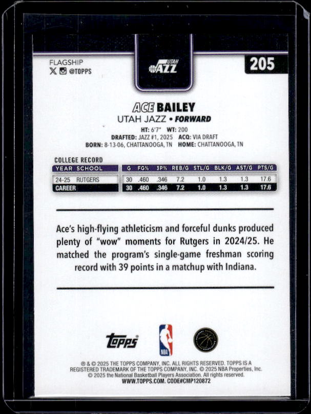 2025-26 Topps #205 Ace Bailey