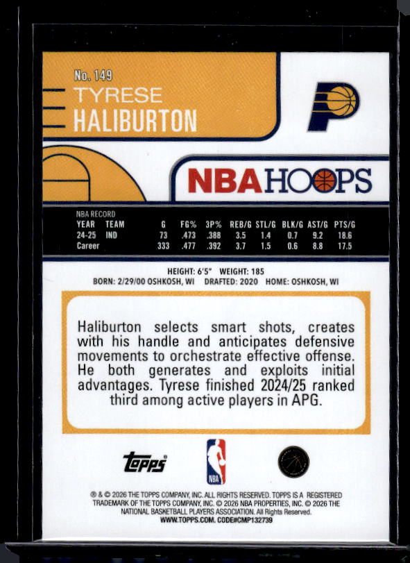 2025-26 Hoops #149 Tyrese Haliburton Green Hoops