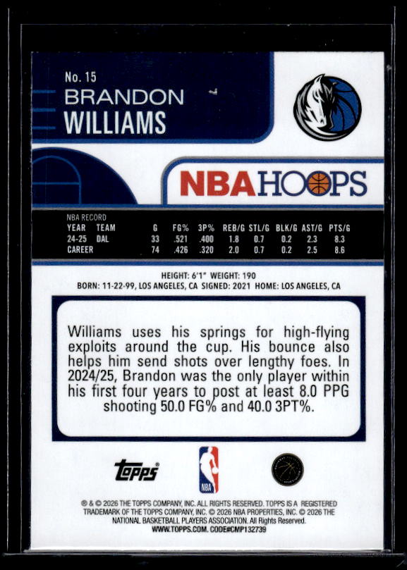 2025-26 Hoops #15 Brandon Williams Green Hoops