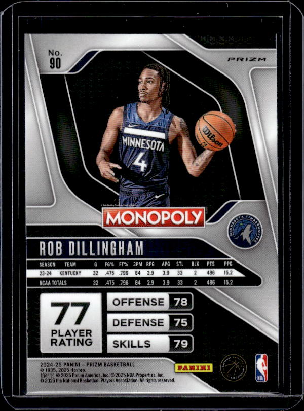 2024-25 Panini Prizm Monopoly #90 Rob Dillingham Red Prizms