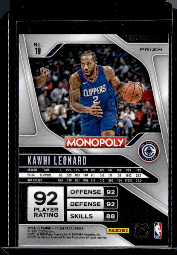 2024-25 Panini Prizm Monopoly #19 Kawhi Leonard Red Prizms