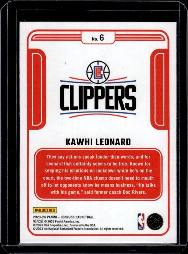 2023-24 Donruss #6 Kawhi Leonard Complete Players