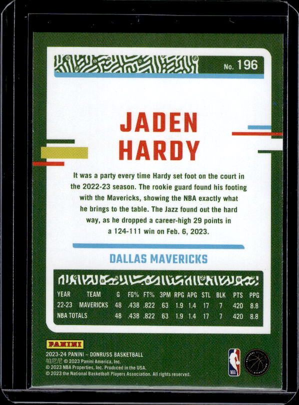 2023-24 Donruss #196 Jaden Hardy Green Laser Holo