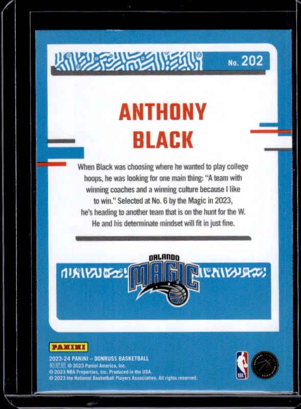 2023-24 Donruss #202 Anthony Black Green Laser Holo
