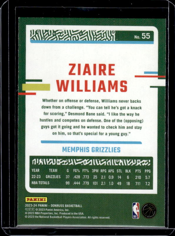 2023-24 Donruss #55 Ziaire Williams Green Laser Holo