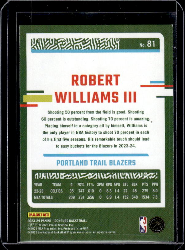 2023-24 Donruss #81 Robert Williams III Green Laser Holo