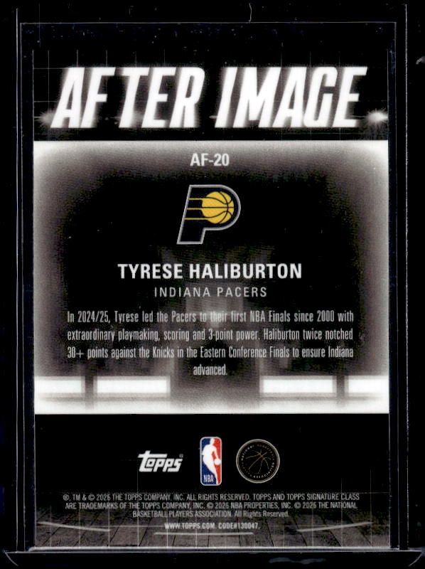 2025-26 Topps Signature Class #AF20 Tyrese Haliburton After Image