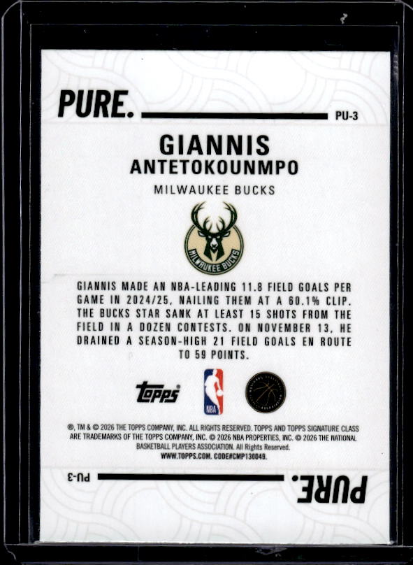 2025-26 Topps Signature Class #PU-3 Giannis Antetokounmpo Pure