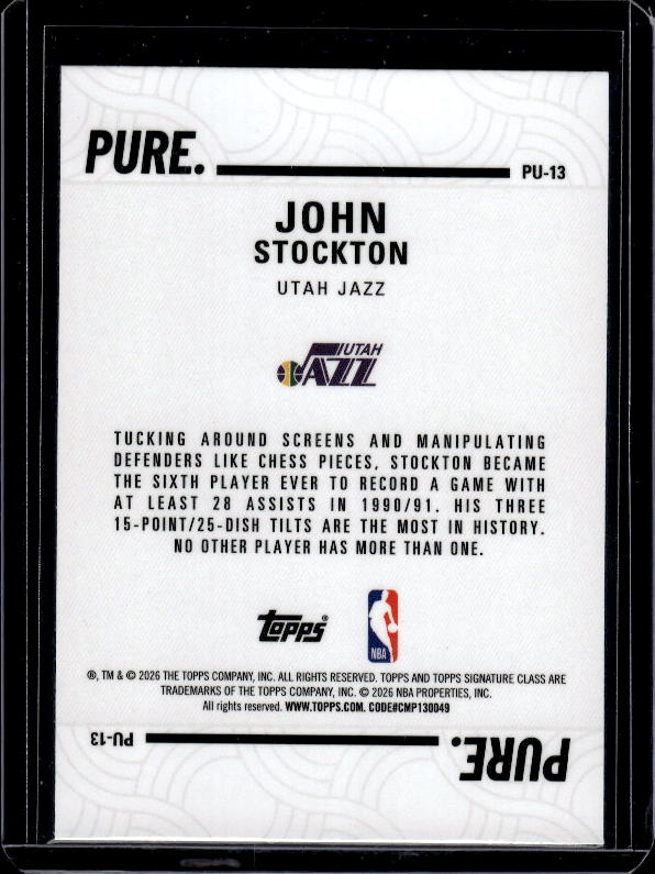 2025-26 Topps Signature Class #PU-13 John Stockton Pure