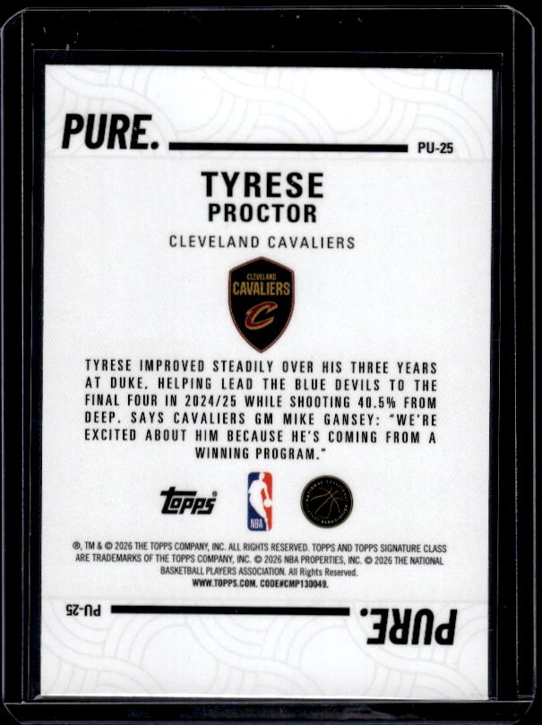2025-26 Topps Signature Class #PU-25 Tyrese Proctor Pure
