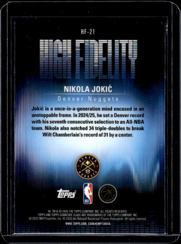 2025-26 Topps Signature Class #HF-21 Nikola Jokić High Fidelity