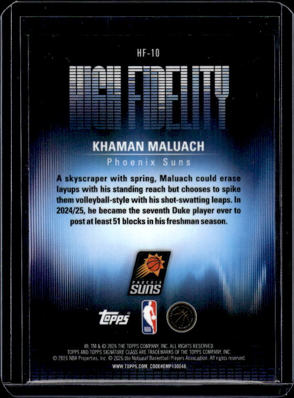 2025-26 Topps Signature Class #HF-10 Khaman Maluach High Fidelity