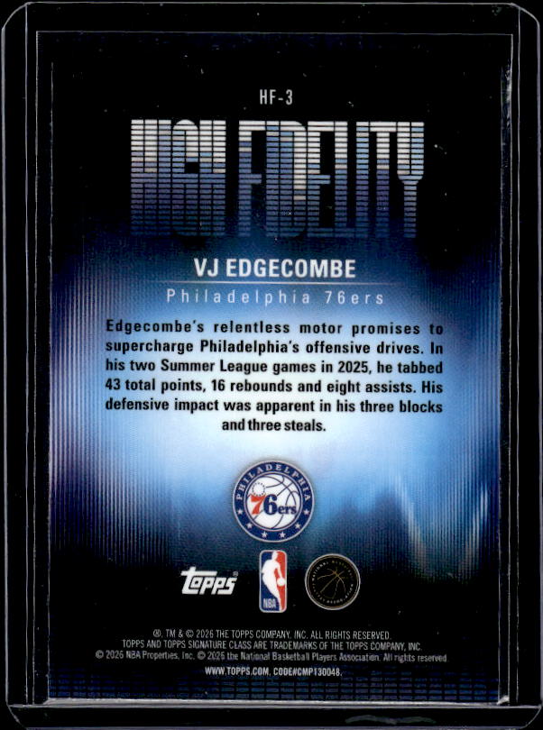 2025-26 Topps Signature Class #HF-3 VJ Edgecombe High Fidelity