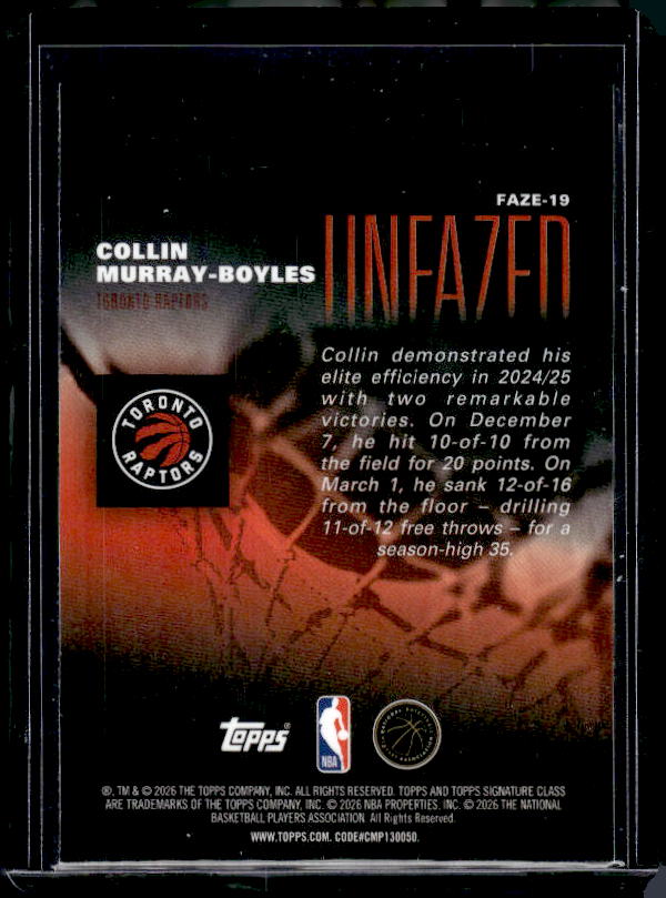 2025-26 Topps Signature Class #FAZE-19 Collin Murray-Boyles Unfazed