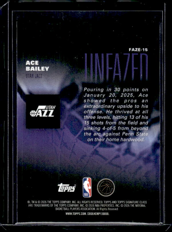 2025-26 Topps Signature Class #FAZE-15 Ace Bailey Unfazed