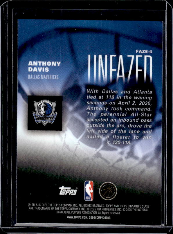 2025-26 Topps Signature Class #FAZE-4 Anthony Davis Unfazed