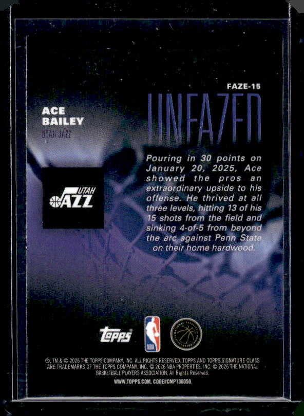 2025-26 Topps Signature Class #FAZE-15 Ace Bailey Unfazed