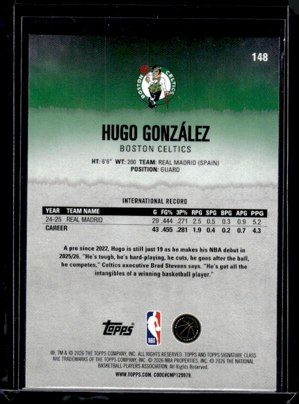 2025-26 Topps Signature Class #148 Hugo González Bronze