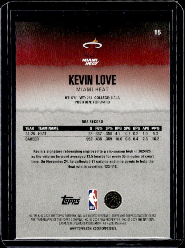2025-26 Topps Signature Class #15 Kevin Love Bronze