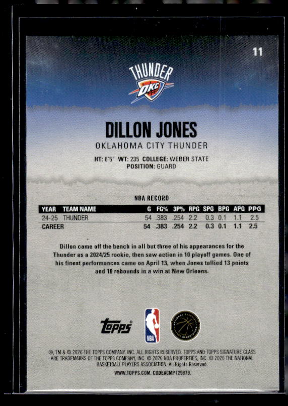 2025-26 Topps Signature Class #11 Dillon Jones Bronze