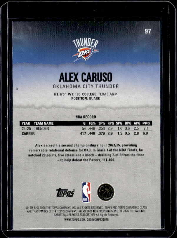 2025-26 Topps Signature Class #97 Alex Caruso Bronze
