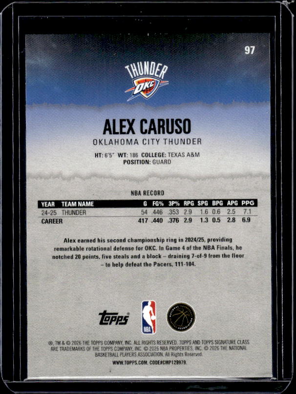 2025-26 Topps Signature Class #97 Alex Caruso Blue & Orange