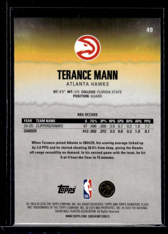 2025-26 Topps Signature Class #49 Terance Mann Chrome