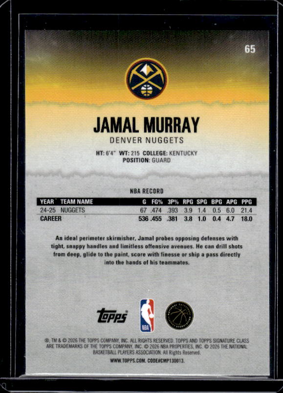 2025-26 Topps Signature Class #65 Jamal Murray Chrome