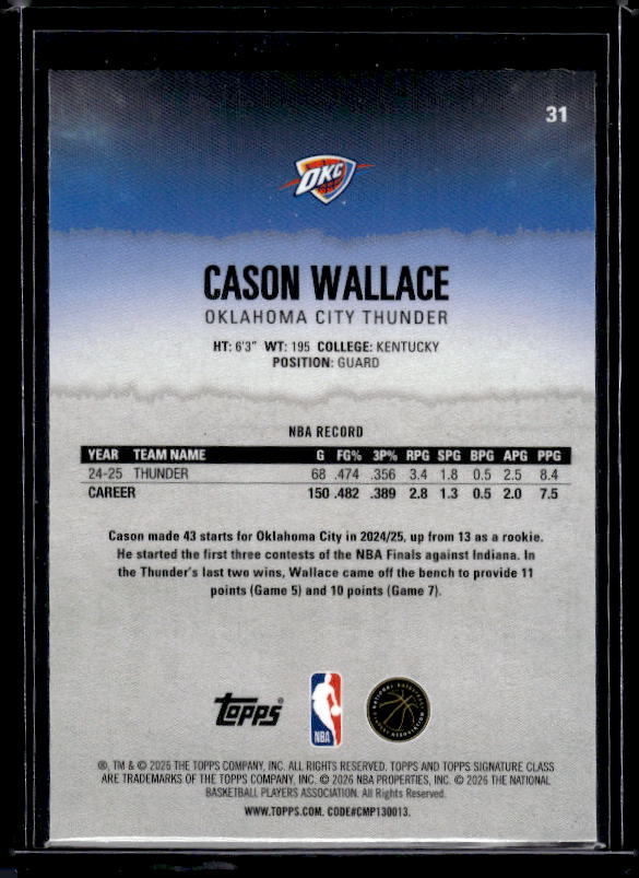 2025-26 Topps Signature Class #31 Cason Wallace Chrome