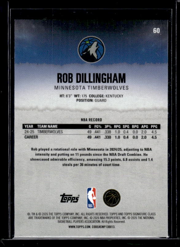 2025-26 Topps Signature Class #60 Rob Dillingham Chrome