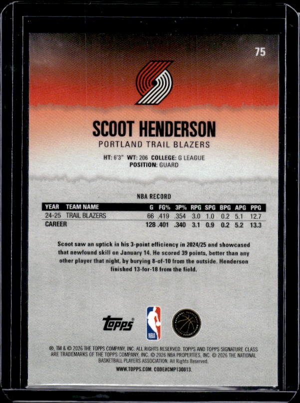 2025-26 Topps Signature Class #75 Scoot Henderson Chrome
