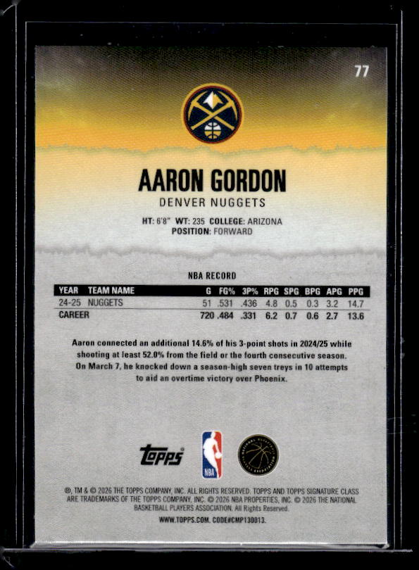 2025-26 Topps Signature Class #77 Aaron Gordon Chrome