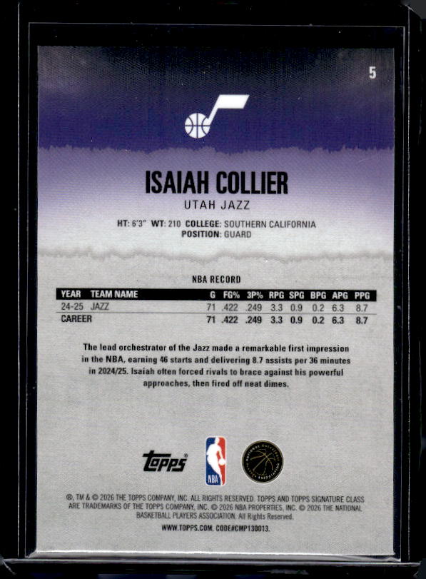 2025-26 Topps Signature Class #5 Isaiah Collier Chrome