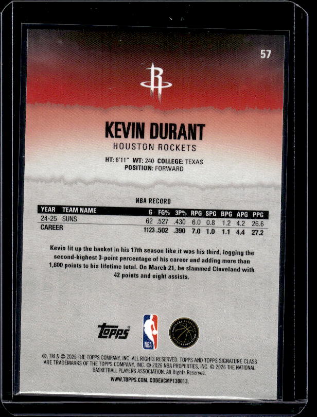 2025-26 Topps Signature Class #57 Kevin Durant Chrome