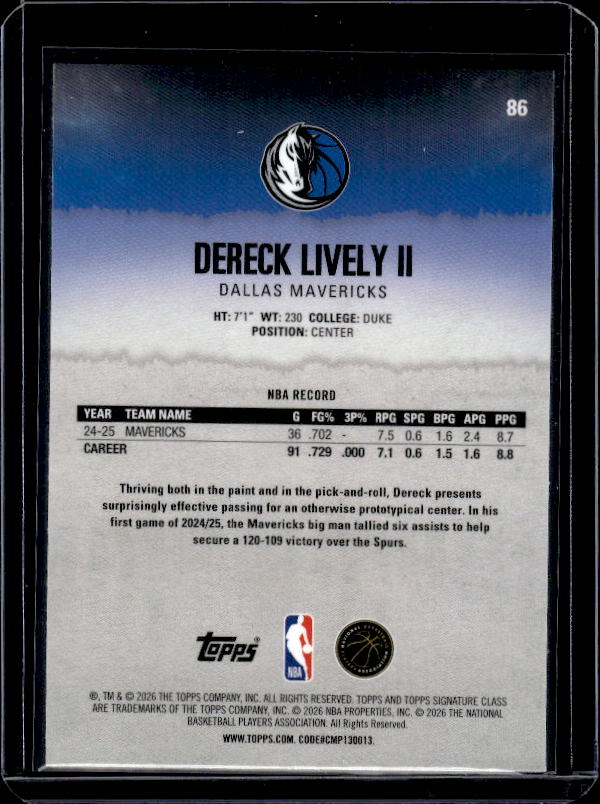2025-26 Topps Signature Class #86 Dereck Lively II Chrome