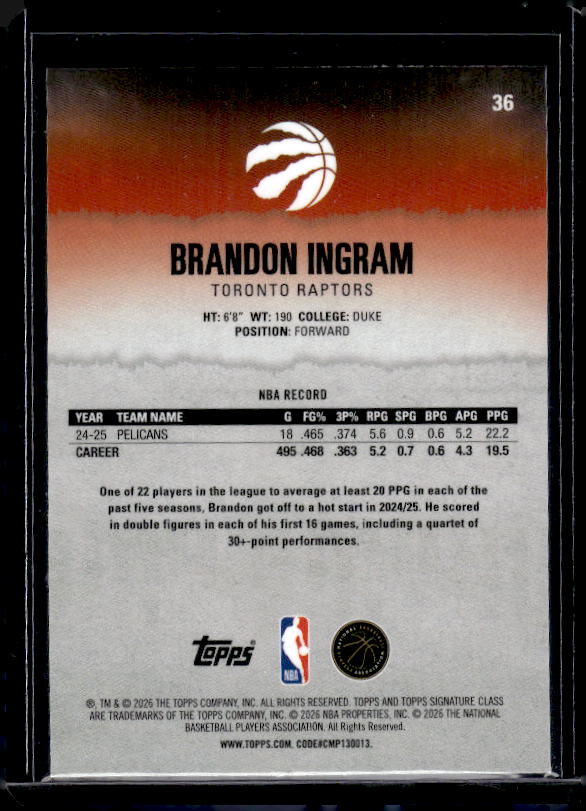 2025-26 Topps Signature Class #36 Brandon Ingram