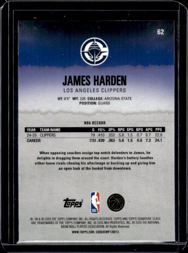 2025-26 Topps Signature Class #62 James Harden Chrome