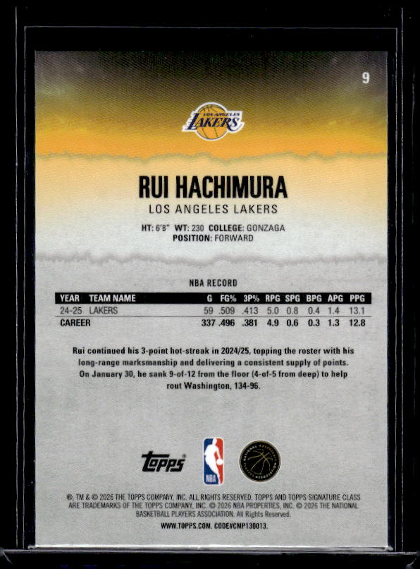 2025-26 Topps Signature Class #9 Rui Hachimura