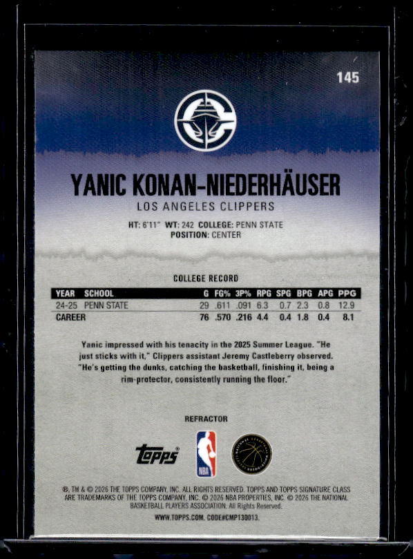 2025-26 Topps Signature Class #142 Yanic Konan-Niederhäuser Refractor