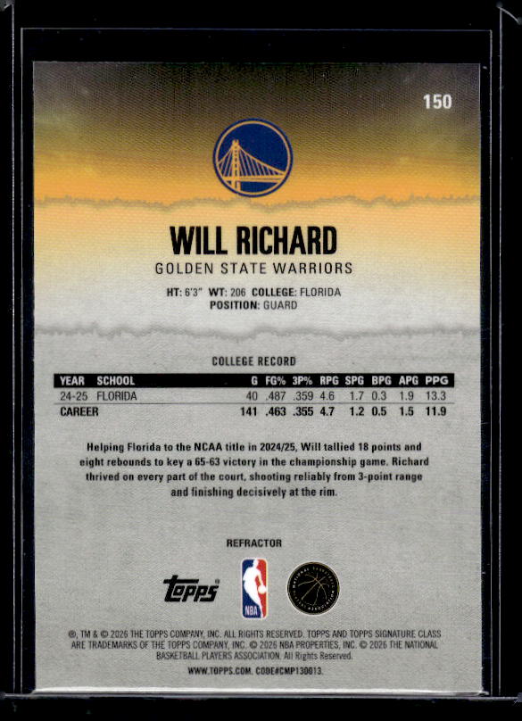 2025-26 Topps Signature Class #146 Will Richard Refractor
