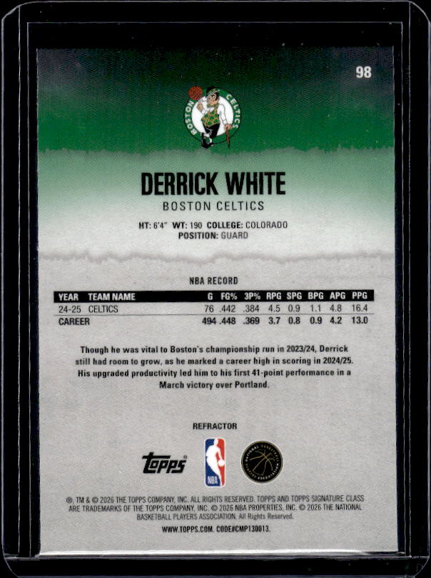 2025-26 Topps Signature Class #98 Derrick White Refractor