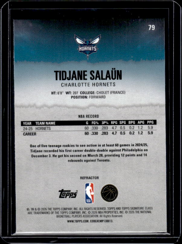 2025-26 Topps Signature Class #79 Tidjane Salaün Refractor