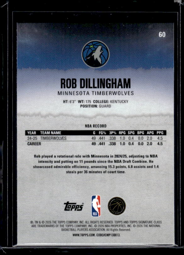 2025-26 Topps Signature Class #60 Rob Dillingham Pandora Refractor