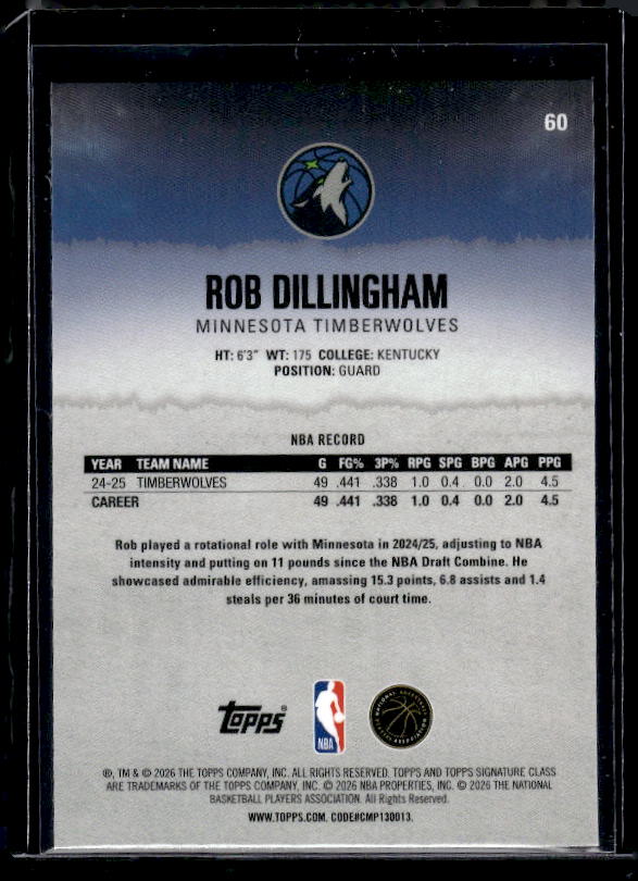2025-26 Topps Signature Class #60 Rob Dillingham Pandora Refractor